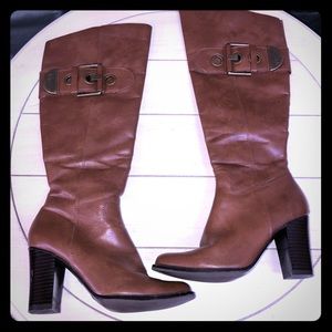 COPY - Chestnut Leather Knee High Boots gold hardware